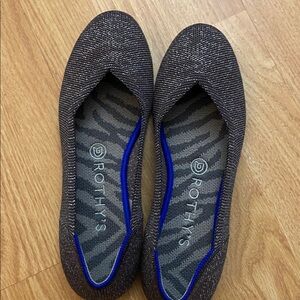 Rothy's Brown Knit Ballet Flats with Blue Trim